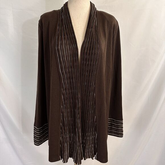 Misook Cardigan Sweater Women's L Brown 100% Acrylic Knit Long Sleeve Open Front - Picture 1 of 6
